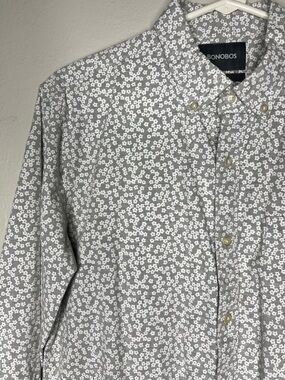 Gray and White Floral Bonobos Men’s Cotton Button-up - Size M